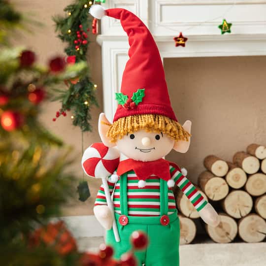 Glitzhome® 39" Telescopic Christmas Elf Boy Standing Décor
